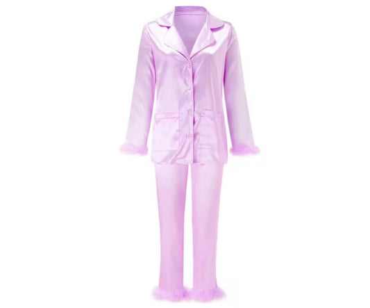 Conjunto Cetim e Plumas Roxo