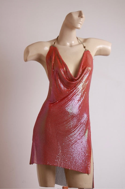 Vestido Malha de Metal Rosa