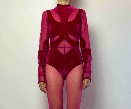 Body Rosa em Veludo e Tule