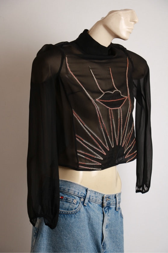 Blusa de Tule com Bordado Giambatista Valli