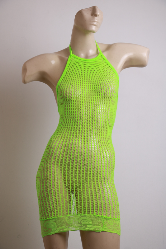 Vestido de Malha Verde com Barra de Renda