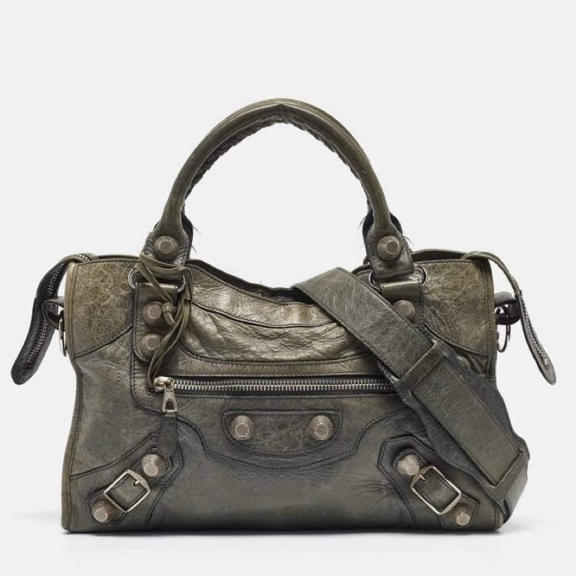 Bolsa Balenciaga GSH Motorcycle City Bag Marrom/Verde Musgo