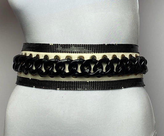 Cinto Balmain Couro Branco Corrente