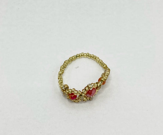 Anel Miçangas Dourado e Vermelho